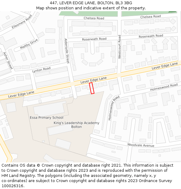 447, LEVER EDGE LANE, BOLTON, BL3 3BG: Location map and indicative extent of plot