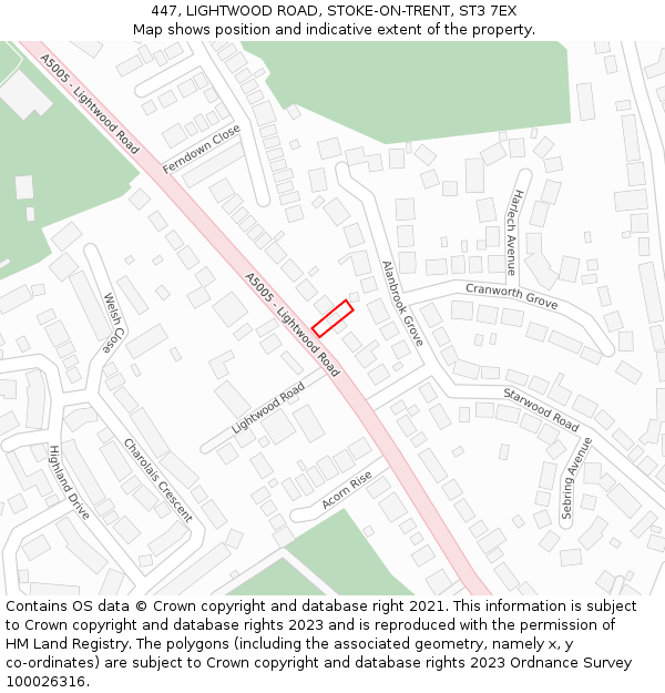 447, LIGHTWOOD ROAD, STOKE-ON-TRENT, ST3 7EX: Location map and indicative extent of plot