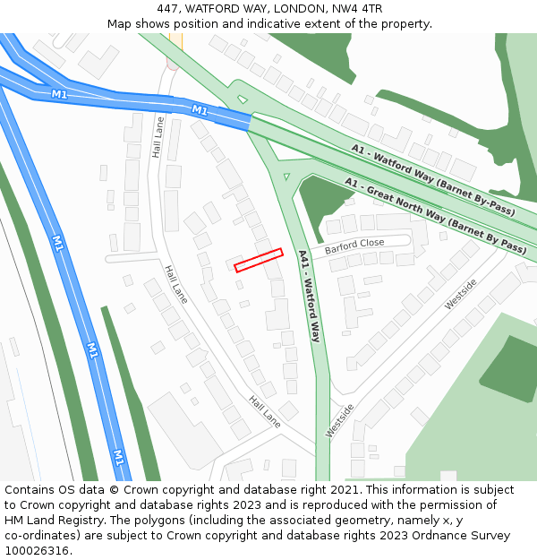 447, WATFORD WAY, LONDON, NW4 4TR: Location map and indicative extent of plot