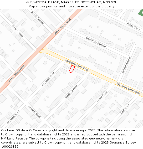 447, WESTDALE LANE, MAPPERLEY, NOTTINGHAM, NG3 6DH: Location map and indicative extent of plot