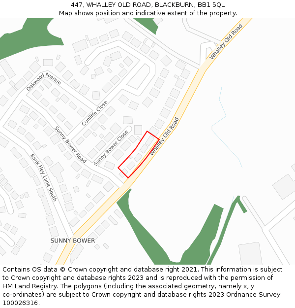 447, WHALLEY OLD ROAD, BLACKBURN, BB1 5QL: Location map and indicative extent of plot