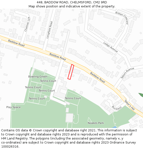 448, BADDOW ROAD, CHELMSFORD, CM2 9RD: Location map and indicative extent of plot