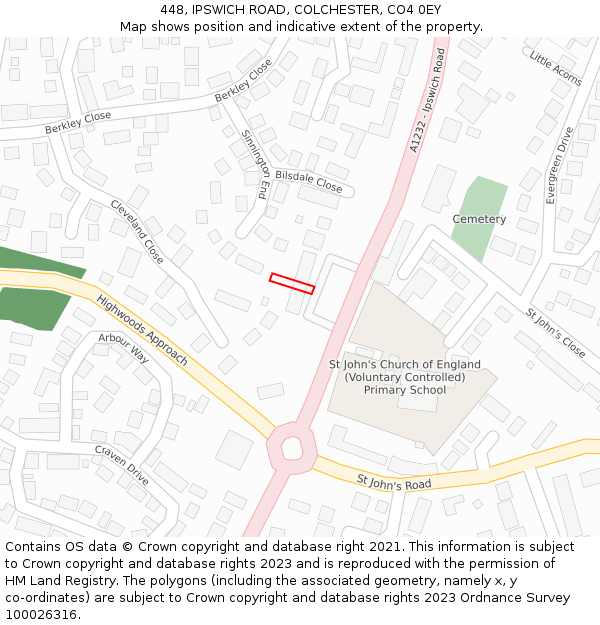 448, IPSWICH ROAD, COLCHESTER, CO4 0EY: Location map and indicative extent of plot