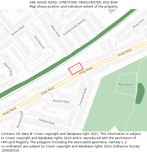 448, KINGS ROAD, STRETFORD, MANCHESTER, M32 8QW: Location map and indicative extent of plot