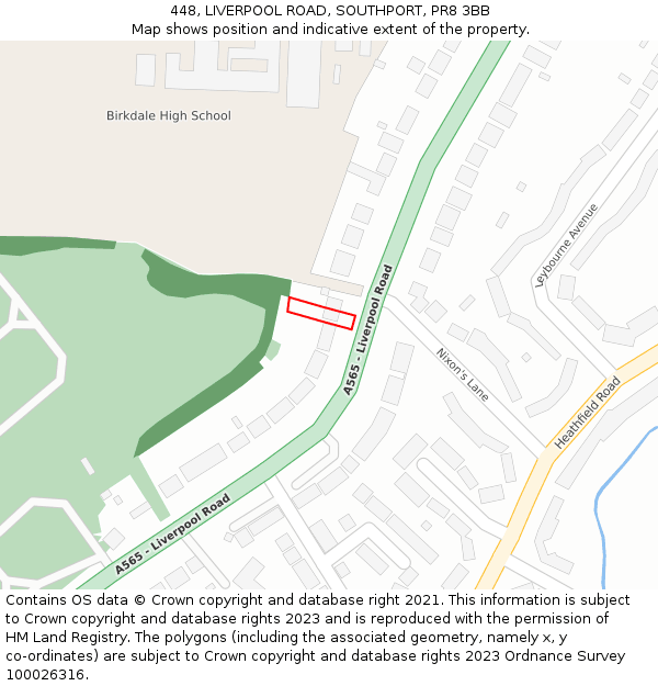 448, LIVERPOOL ROAD, SOUTHPORT, PR8 3BB: Location map and indicative extent of plot