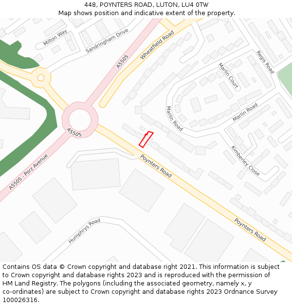 448, POYNTERS ROAD, LUTON, LU4 0TW: Location map and indicative extent of plot