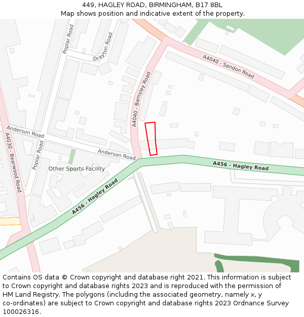 449, HAGLEY ROAD, BIRMINGHAM, B17 8BL: Location map and indicative extent of plot