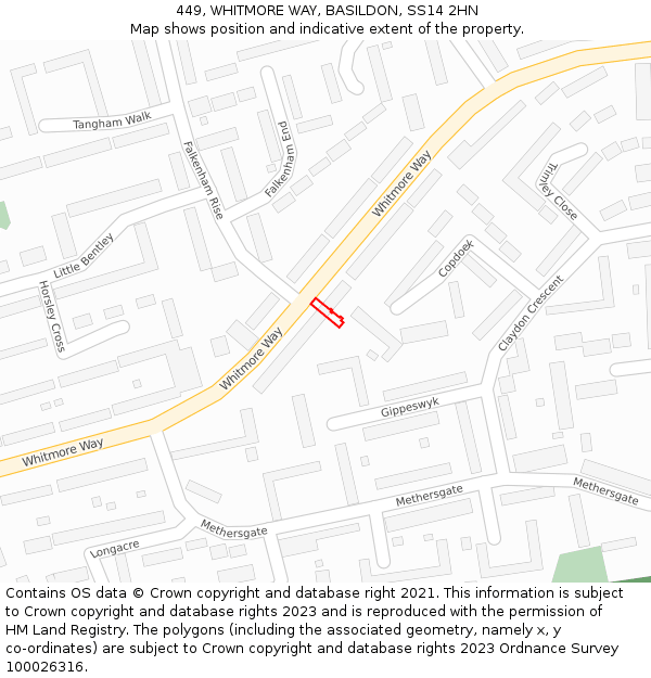 449, WHITMORE WAY, BASILDON, SS14 2HN: Location map and indicative extent of plot
