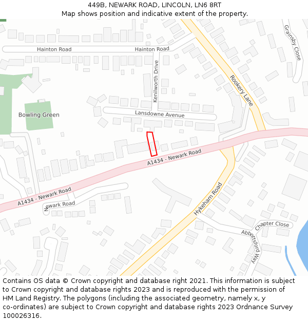 449B, NEWARK ROAD, LINCOLN, LN6 8RT: Location map and indicative extent of plot