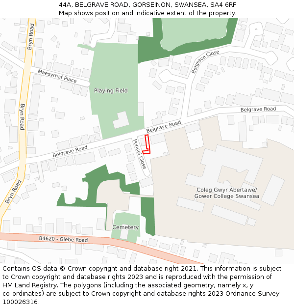 44A, BELGRAVE ROAD, GORSEINON, SWANSEA, SA4 6RF: Location map and indicative extent of plot