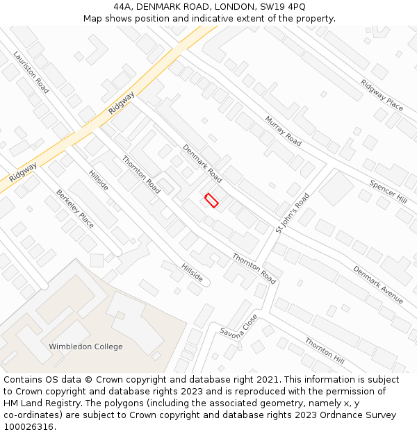 44A, DENMARK ROAD, LONDON, SW19 4PQ: Location map and indicative extent of plot