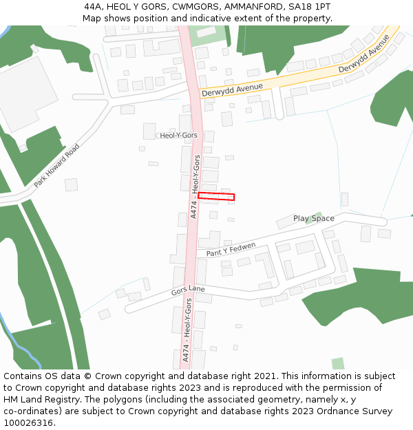 44A, HEOL Y GORS, CWMGORS, AMMANFORD, SA18 1PT: Location map and indicative extent of plot