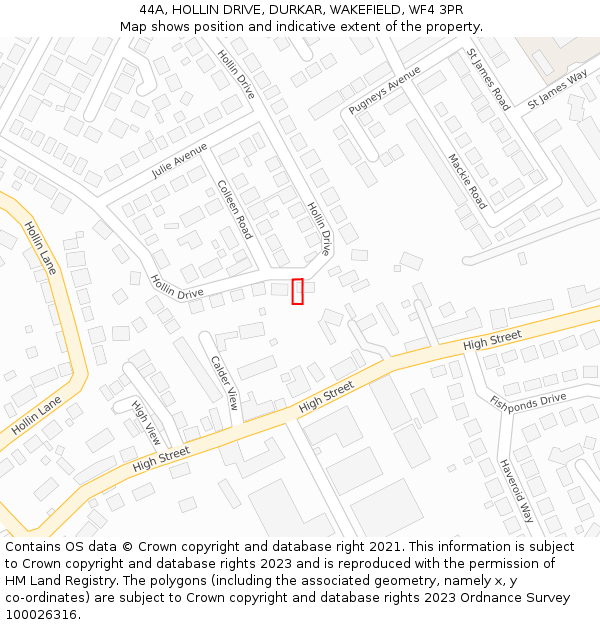 44A, HOLLIN DRIVE, DURKAR, WAKEFIELD, WF4 3PR: Location map and indicative extent of plot