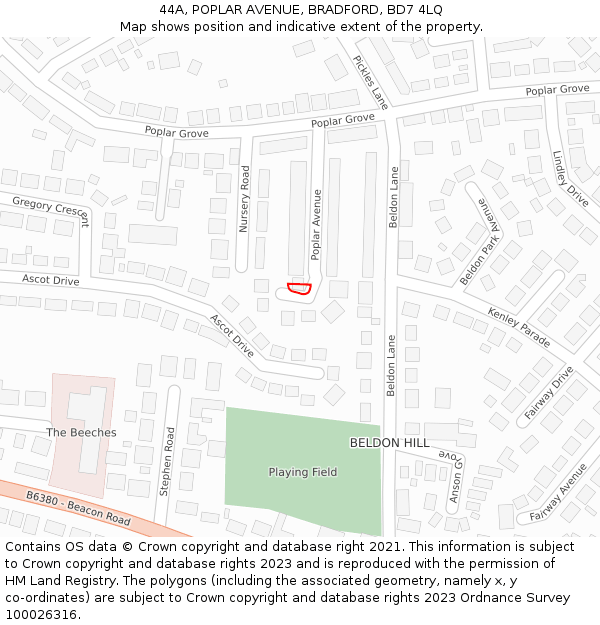 44A, POPLAR AVENUE, BRADFORD, BD7 4LQ: Location map and indicative extent of plot