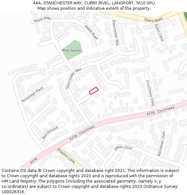 44A, STANCHESTER WAY, CURRY RIVEL, LANGPORT, TA10 0PU: Location map and indicative extent of plot