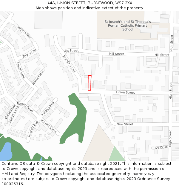 44A, UNION STREET, BURNTWOOD, WS7 3XX: Location map and indicative extent of plot