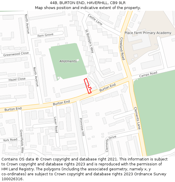 44B, BURTON END, HAVERHILL, CB9 9LR: Location map and indicative extent of plot