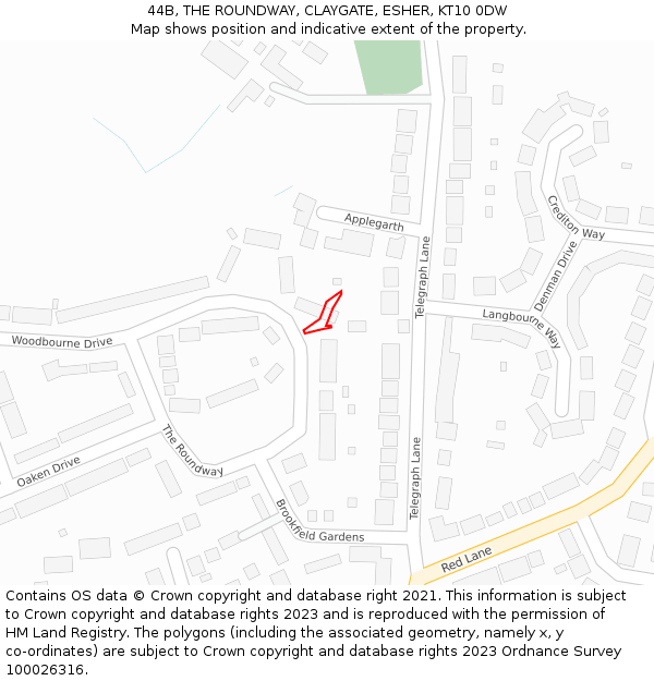 44B, THE ROUNDWAY, CLAYGATE, ESHER, KT10 0DW: Location map and indicative extent of plot