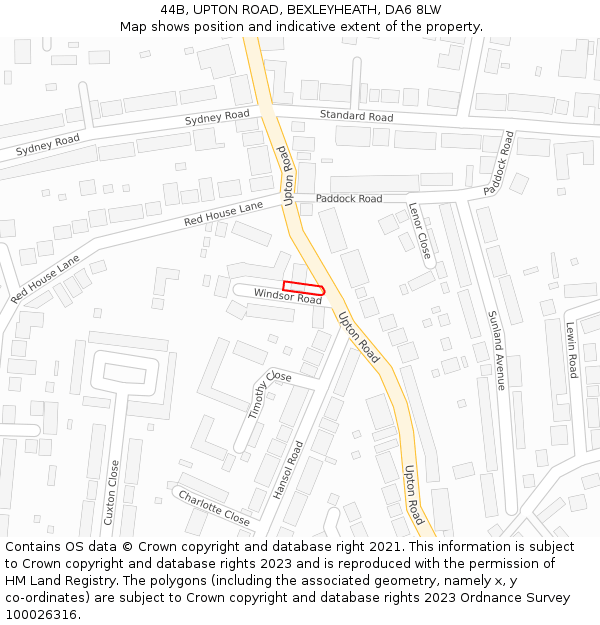 44B, UPTON ROAD, BEXLEYHEATH, DA6 8LW: Location map and indicative extent of plot