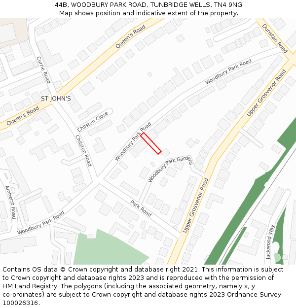 44B, WOODBURY PARK ROAD, TUNBRIDGE WELLS, TN4 9NG: Location map and indicative extent of plot