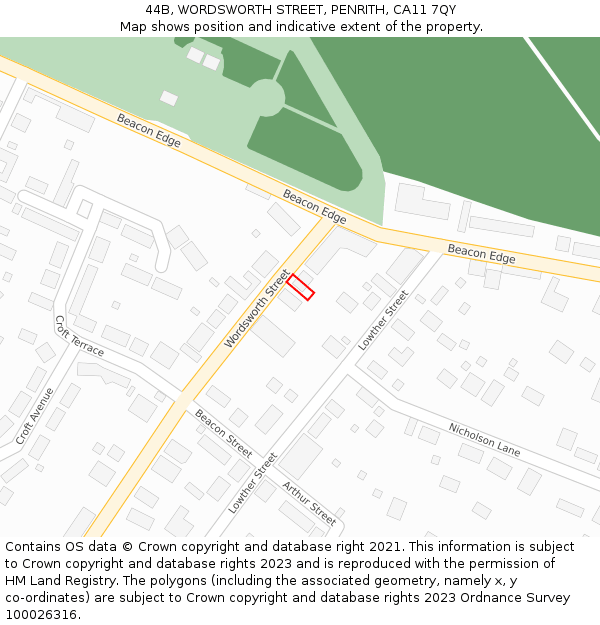 44B, WORDSWORTH STREET, PENRITH, CA11 7QY: Location map and indicative extent of plot