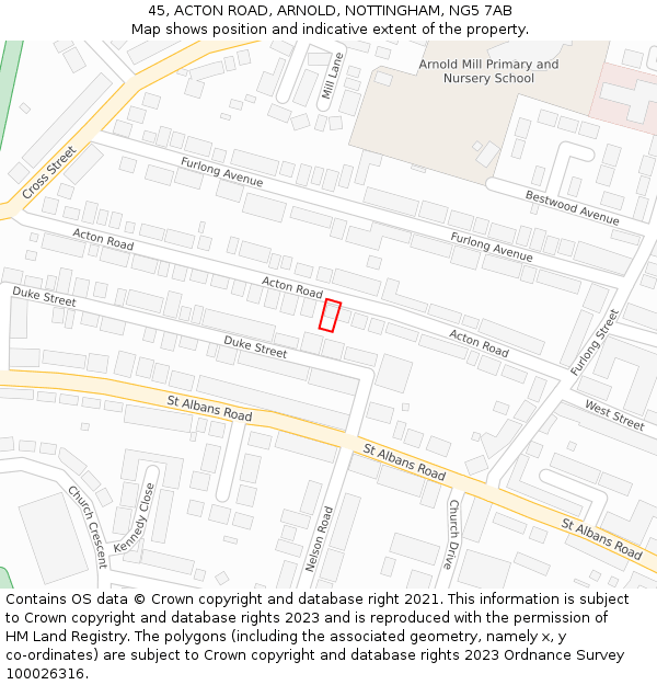 45, ACTON ROAD, ARNOLD, NOTTINGHAM, NG5 7AB: Location map and indicative extent of plot