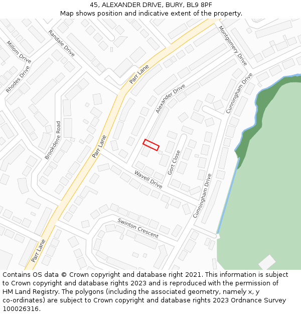 45, ALEXANDER DRIVE, BURY, BL9 8PF: Location map and indicative extent of plot