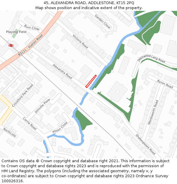45, ALEXANDRA ROAD, ADDLESTONE, KT15 2PQ: Location map and indicative extent of plot