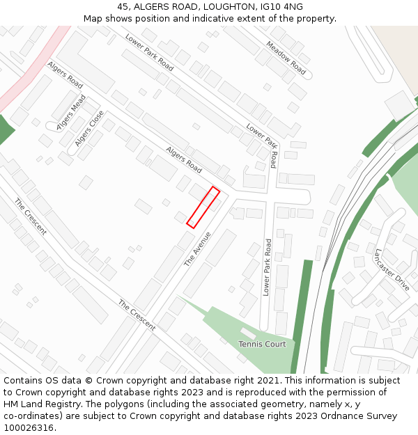 45, ALGERS ROAD, LOUGHTON, IG10 4NG: Location map and indicative extent of plot