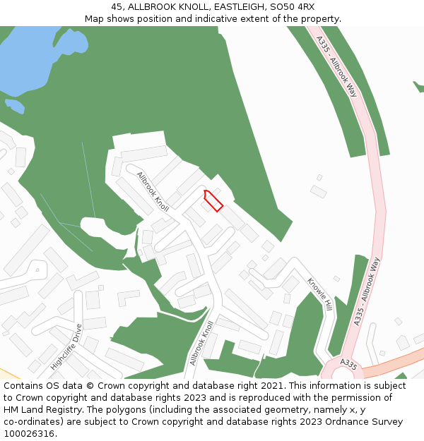 45, ALLBROOK KNOLL, EASTLEIGH, SO50 4RX: Location map and indicative extent of plot