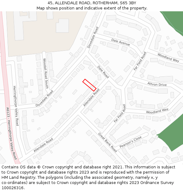 45, ALLENDALE ROAD, ROTHERHAM, S65 3BY: Location map and indicative extent of plot