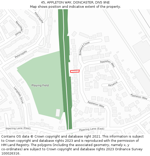 45, APPLETON WAY, DONCASTER, DN5 9NE: Location map and indicative extent of plot