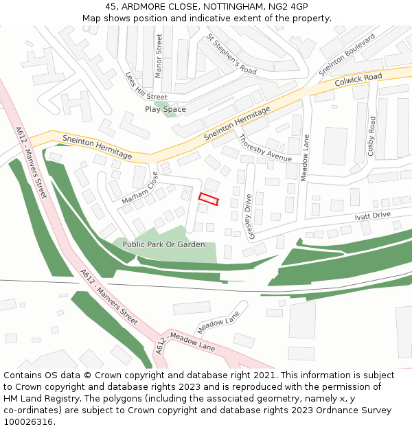 45, ARDMORE CLOSE, NOTTINGHAM, NG2 4GP: Location map and indicative extent of plot