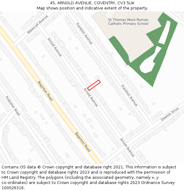 45, ARNOLD AVENUE, COVENTRY, CV3 5LW: Location map and indicative extent of plot