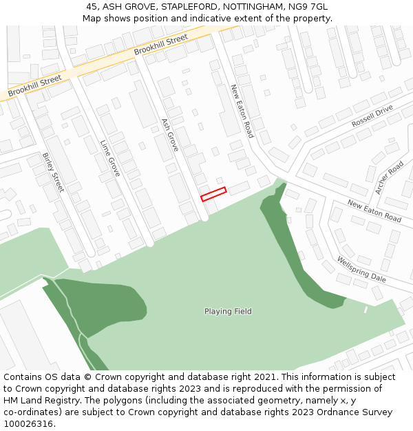 45, ASH GROVE, STAPLEFORD, NOTTINGHAM, NG9 7GL: Location map and indicative extent of plot