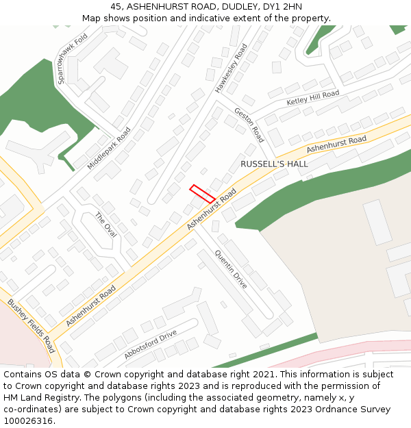 45, ASHENHURST ROAD, DUDLEY, DY1 2HN: Location map and indicative extent of plot