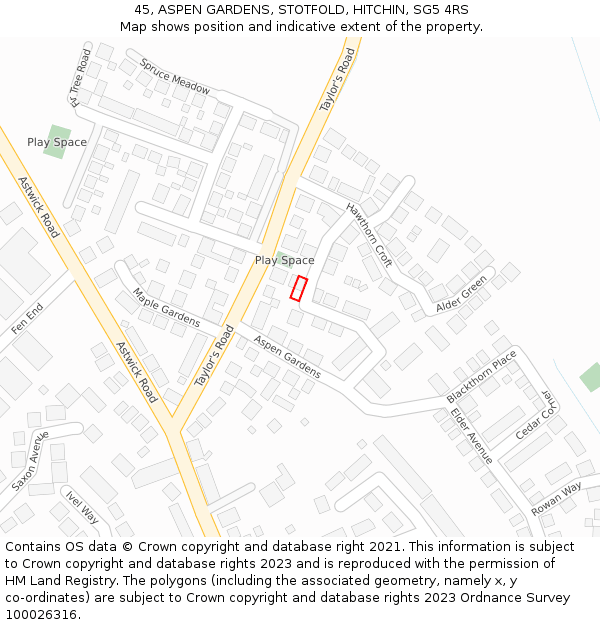 45, ASPEN GARDENS, STOTFOLD, HITCHIN, SG5 4RS: Location map and indicative extent of plot