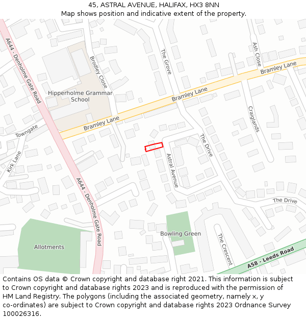 45, ASTRAL AVENUE, HALIFAX, HX3 8NN: Location map and indicative extent of plot