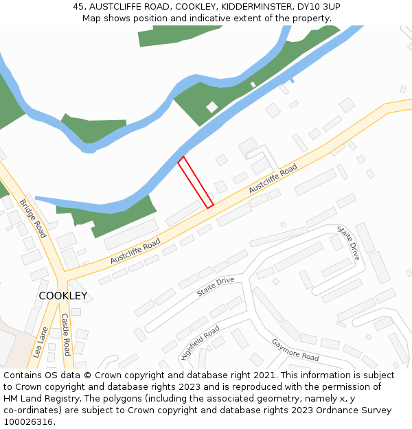 45, AUSTCLIFFE ROAD, COOKLEY, KIDDERMINSTER, DY10 3UP: Location map and indicative extent of plot