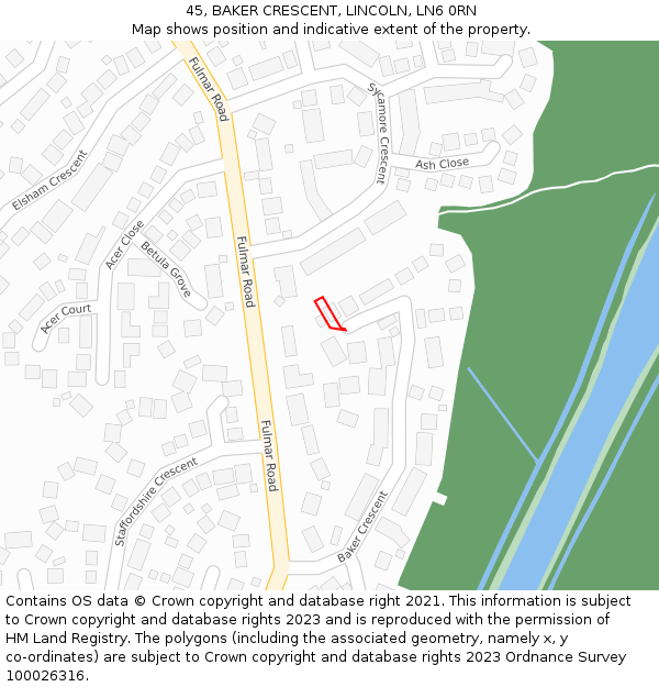 45, BAKER CRESCENT, LINCOLN, LN6 0RN: Location map and indicative extent of plot