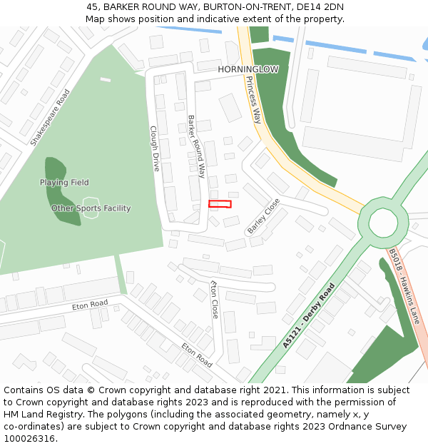 45, BARKER ROUND WAY, BURTON-ON-TRENT, DE14 2DN: Location map and indicative extent of plot