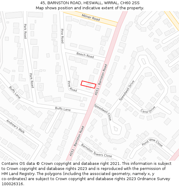 45, BARNSTON ROAD, HESWALL, WIRRAL, CH60 2SS: Location map and indicative extent of plot