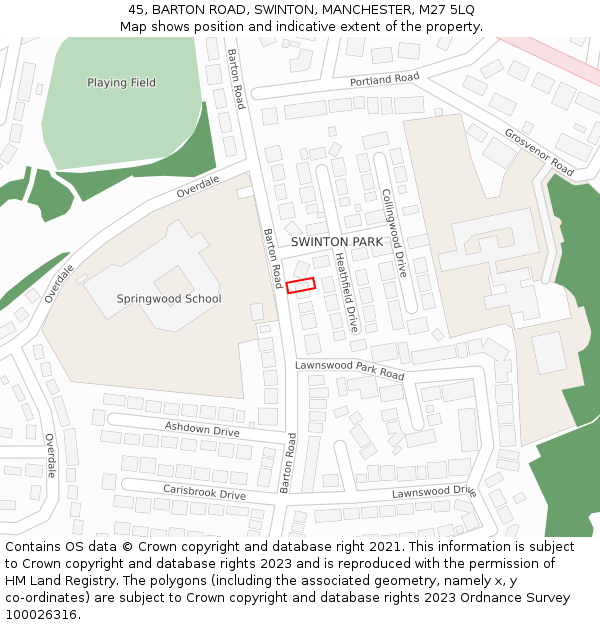 45, BARTON ROAD, SWINTON, MANCHESTER, M27 5LQ: Location map and indicative extent of plot