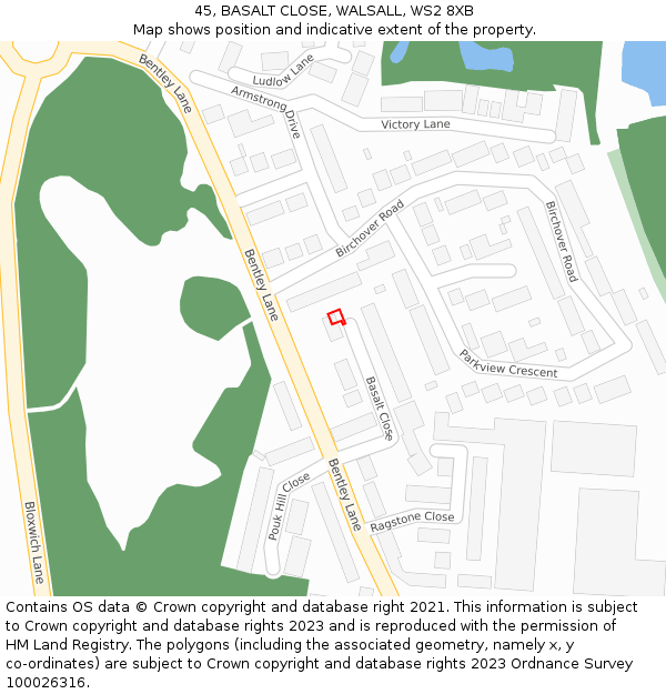45, BASALT CLOSE, WALSALL, WS2 8XB: Location map and indicative extent of plot