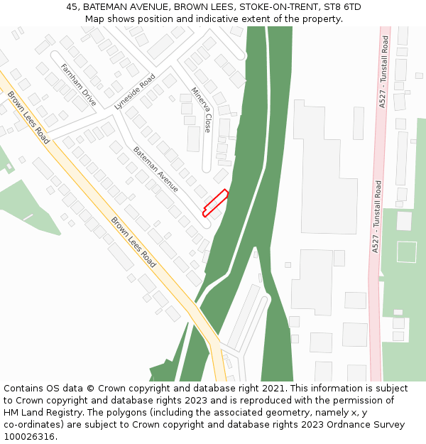 45, BATEMAN AVENUE, BROWN LEES, STOKE-ON-TRENT, ST8 6TD: Location map and indicative extent of plot