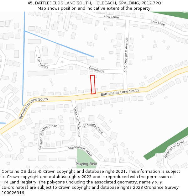 45, BATTLEFIELDS LANE SOUTH, HOLBEACH, SPALDING, PE12 7PQ: Location map and indicative extent of plot