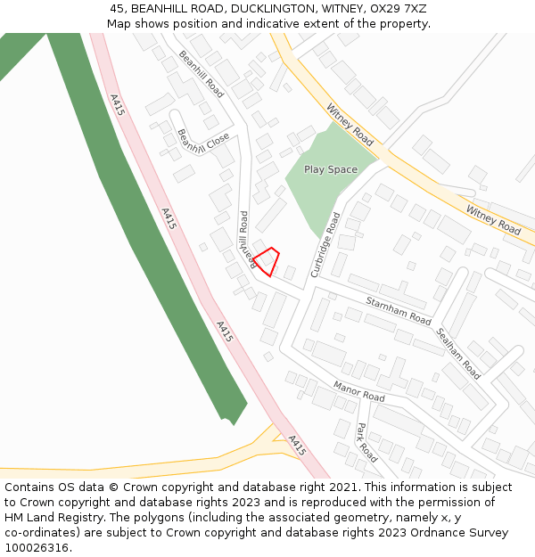 45, BEANHILL ROAD, DUCKLINGTON, WITNEY, OX29 7XZ: Location map and indicative extent of plot