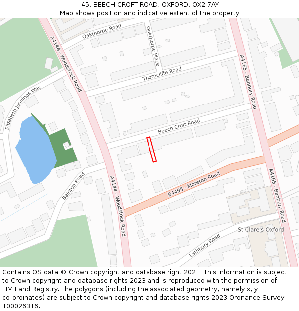 45, BEECH CROFT ROAD, OXFORD, OX2 7AY: Location map and indicative extent of plot