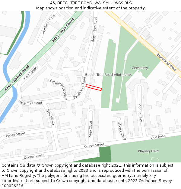 45, BEECHTREE ROAD, WALSALL, WS9 9LS: Location map and indicative extent of plot