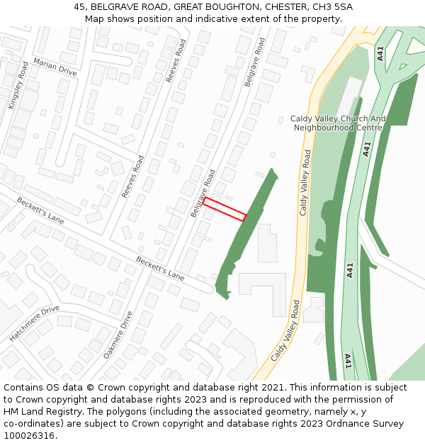 45, BELGRAVE ROAD, GREAT BOUGHTON, CHESTER, CH3 5SA: Location map and indicative extent of plot